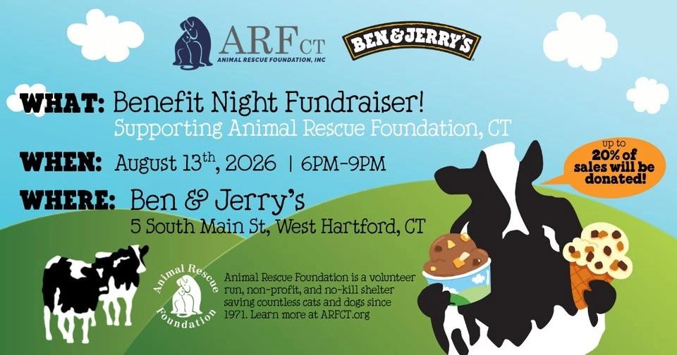 EAT ICE CREAM= SAVE ANIMALS! Ben & Jerry's Benefit Night for Animal Rescue Foundation