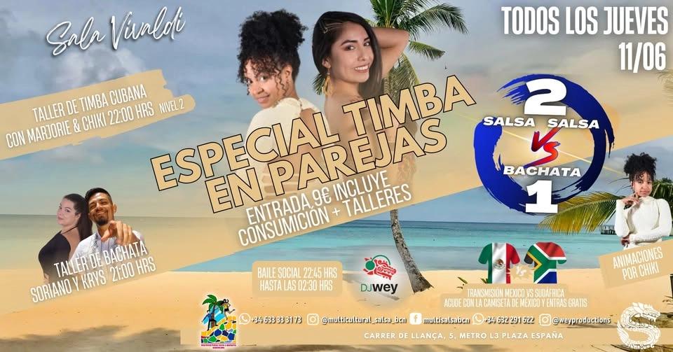 SALA VIVALDI, SALSA VS BACHATA (2VS1), TALLERES DE SALSA CUBANA Y BACHATA+SOCIAL
