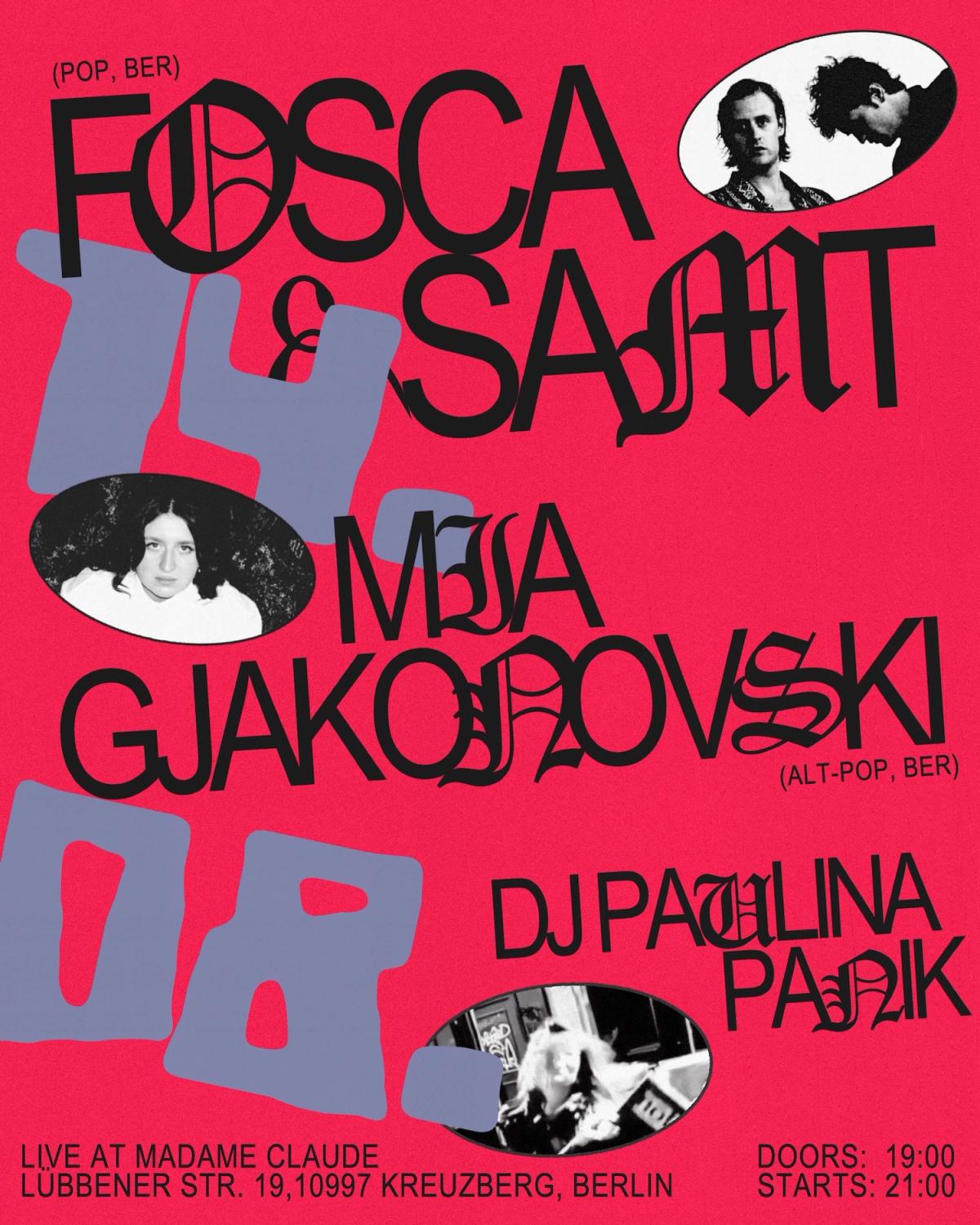 Fosca & Samt + Mia Gjakonovski + Paulina Panik (DJ-Set)