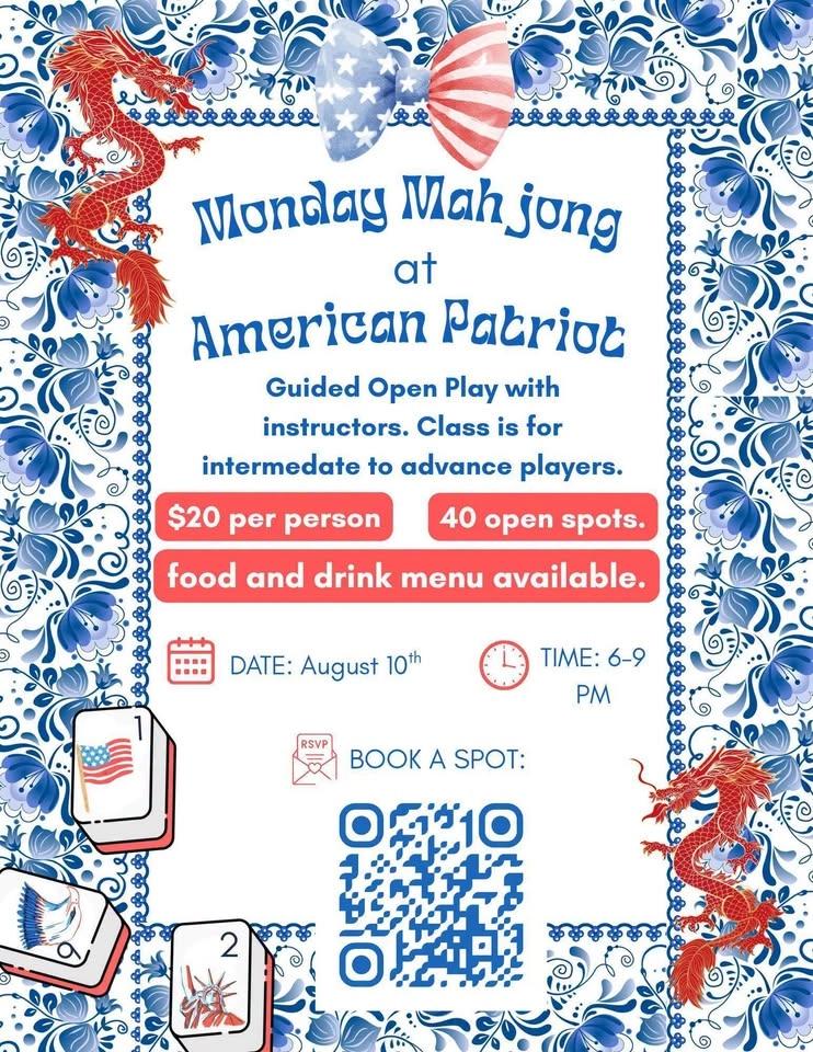 Monday Mahjong at American Patriot- guided open play with instructors
